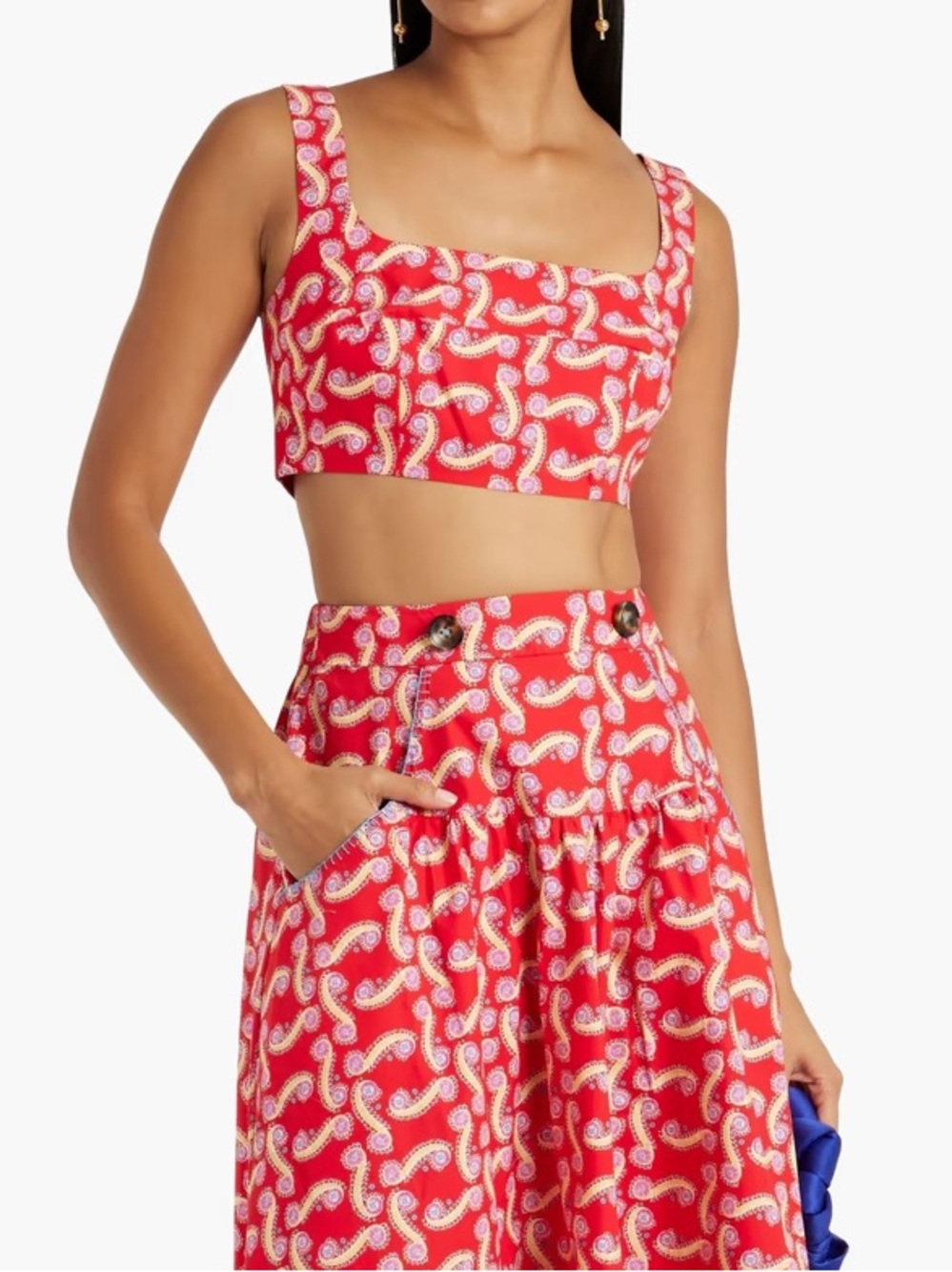 Saloni Cropped Printed Cotton Poplin Top NWT